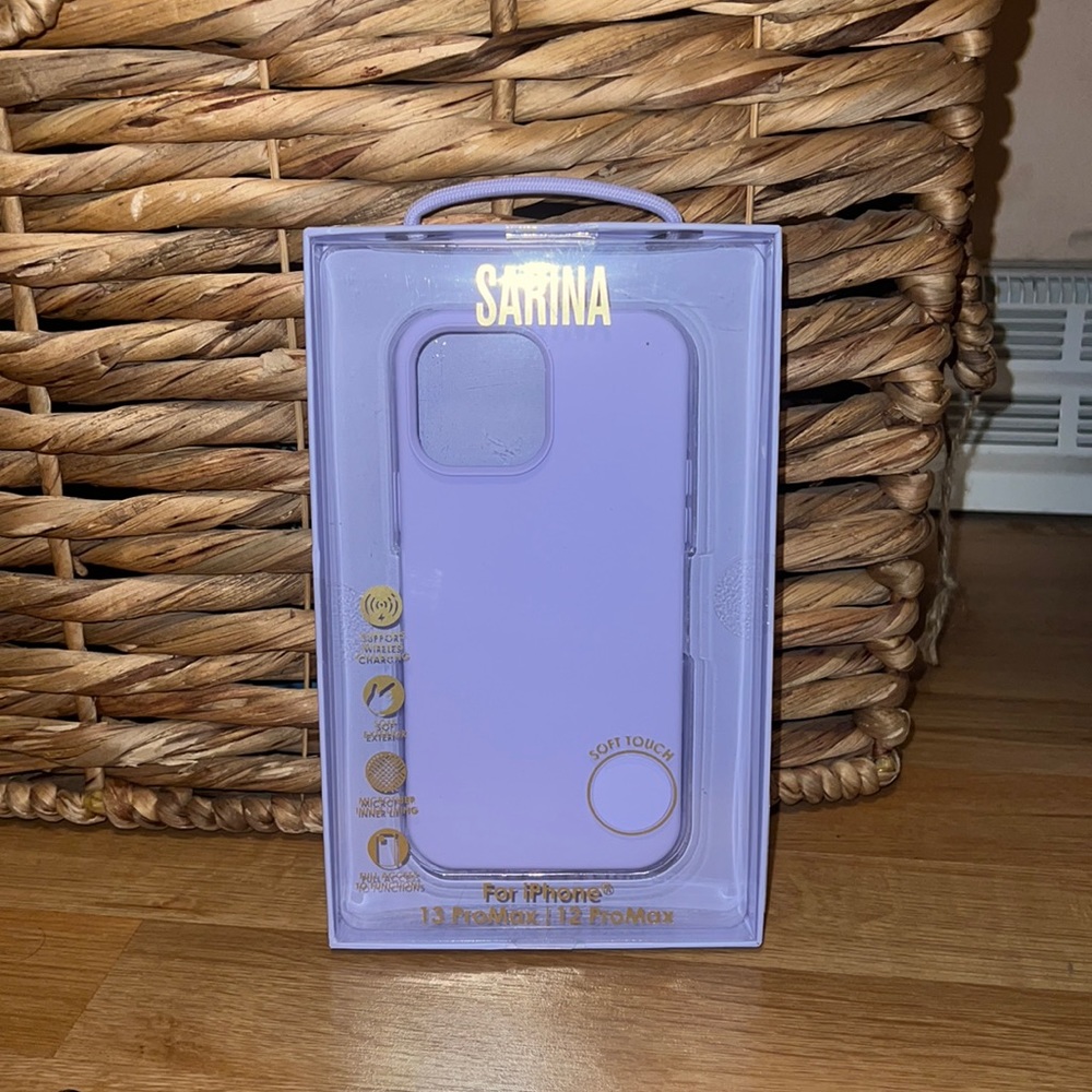 Pastel purple silicone iPhone case, 13 pro max and 12 pro max. SARINA brand.